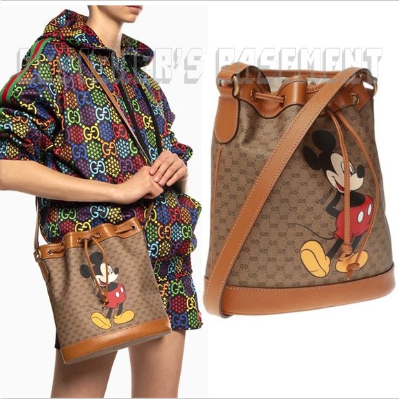 Gucci Handbags - GUCCI x Disney beige Mini GG Supreme Mickey Mouse Leather drawstring Bucket Bag